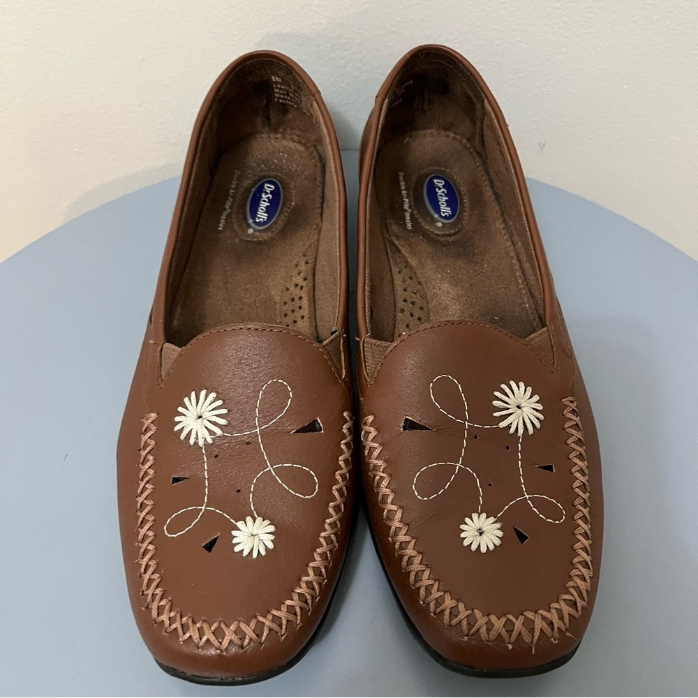 Dr Scholls Leather Embroidered Flower Loafer Women’s Size 8 Brown
